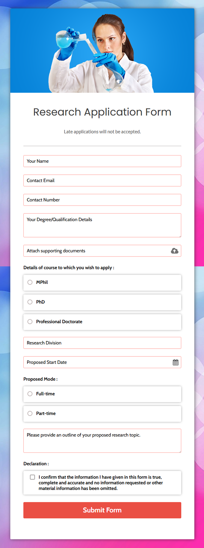 Research Application Form template